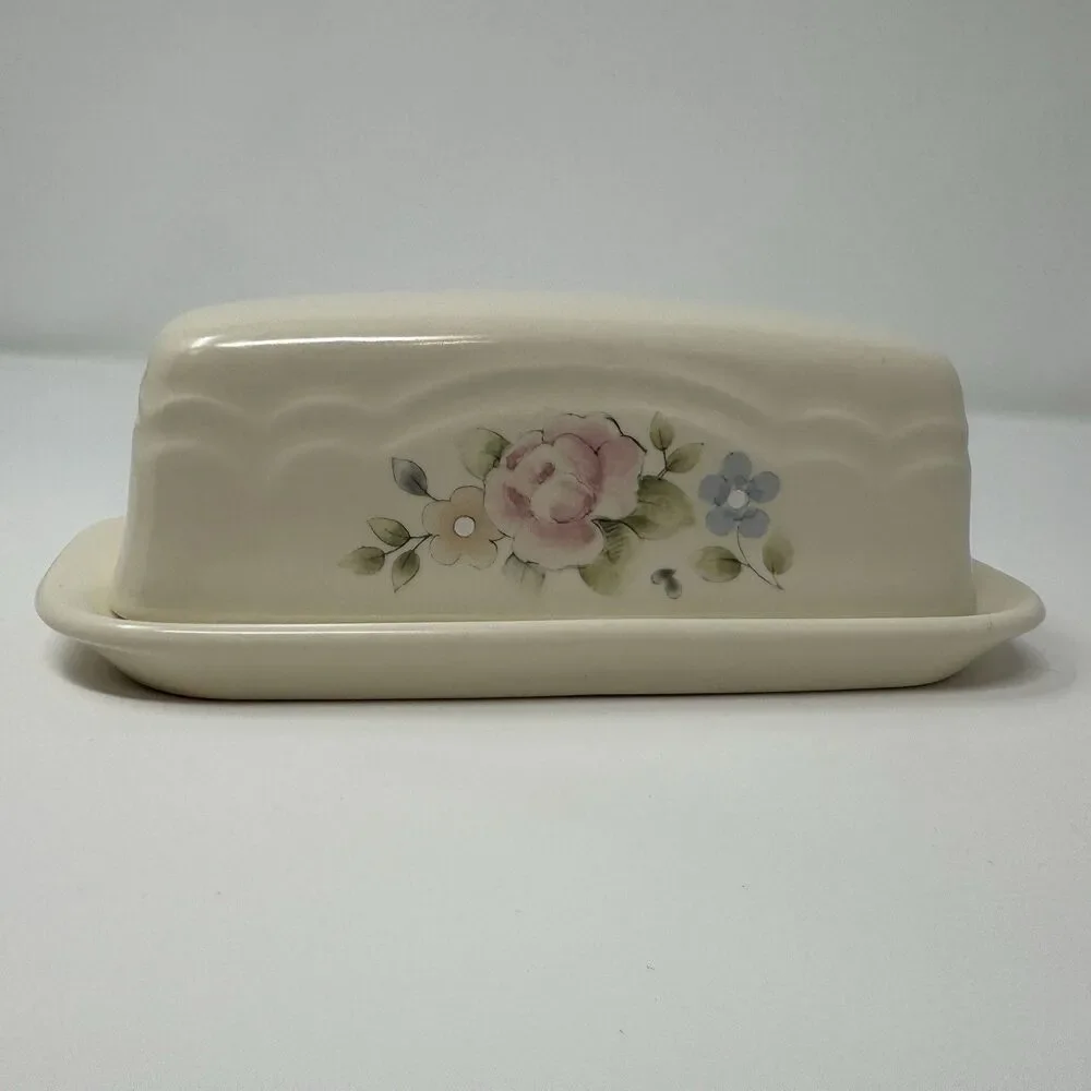 Vintage Pfaltzgraff Tea Rose Covered Butter Dish Stoneware